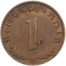 Монета 1 рейхспфенниг 1938 года J Германия (реверс)