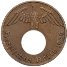Монета 1 рейхспфенниг 1939 года F Германия (аверс)