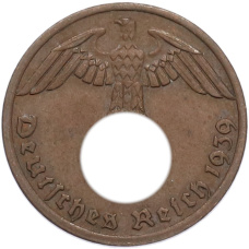 Монета 1 рейхспфенниг 1939 года A Германия (аверс)