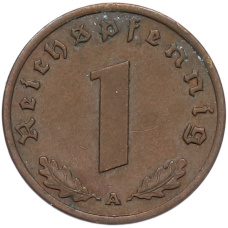 Монета 1 рейхспфенниг 1939 года A Германия (реверс)