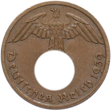 Монета 1 рейхспфенниг 1939 года A Германия (аверс)
