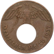 Монета 1 рейхспфенниг 1937 года A Германия (аверс)