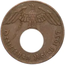 Монета 1 рейхспфенниг 1937 года A Германия (аверс)