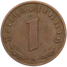 Монета 1 рейхспфенниг 1937 года A Германия (реверс)