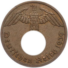 Монета 1 рейхспфенниг 1939 года A Германия (аверс)