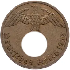 Монета 1 рейхспфенниг 1939 года A Германия (аверс)