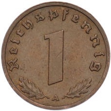 Монета 1 рейхспфенниг 1939 года A Германия (реверс)