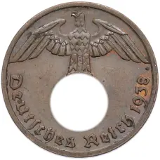 Монета 1 рейхспфенниг 1938 года A Германия (аверс)