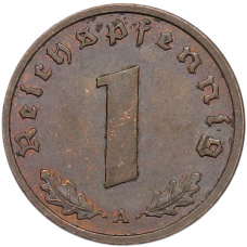 Монета 1 рейхспфенниг 1938 года A Германия (реверс)