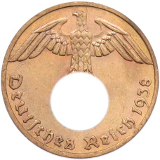 Монета 1 рейхспфенниг 1938 года F Германия (аверс)