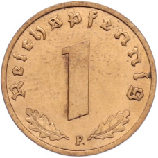 Монета 1 рейхспфенниг 1938 года F Германия (реверс)