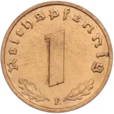 Монета 1 рейхспфенниг 1938 года F Германия (реверс)