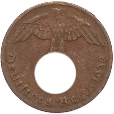 Монета 1 рейхспфенниг 1938 года G Германия (аверс)