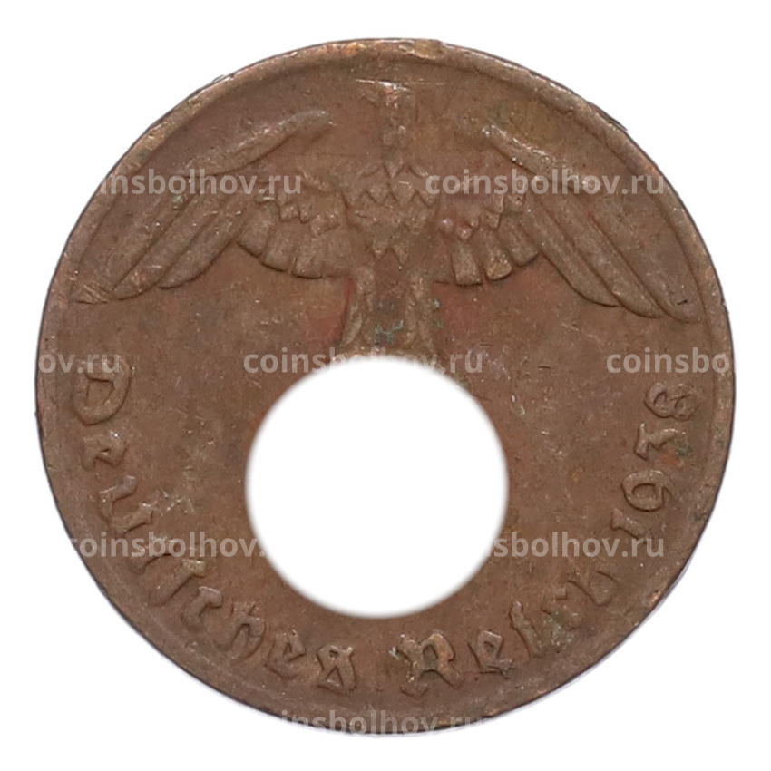Монета 1 рейхспфенниг 1938 года G Германия