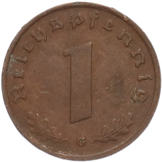 Монета 1 рейхспфенниг 1938 года G Германия (реверс)