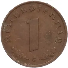 Монета 1 рейхспфенниг 1938 года G Германия (реверс)