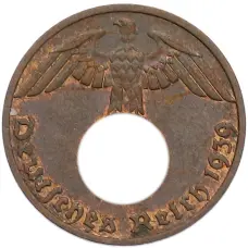 Монета 1 рейхспфенниг 1939 года F Германия (аверс)
