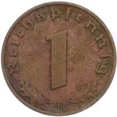 Монета 1 рейхспфенниг 1939 года F Германия (реверс)