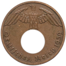 Монета 1 рейхспфенниг 1939 года A Германия (аверс)