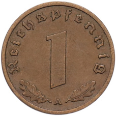 Монета 1 рейхспфенниг 1939 года A Германия (реверс)