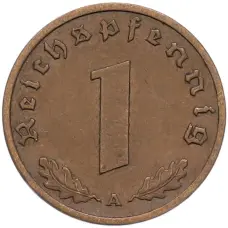Монета 1 рейхспфенниг 1939 года A Германия (реверс)