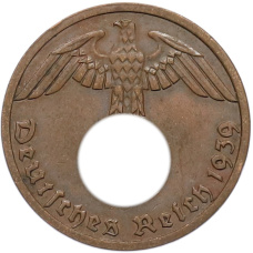 Монета 1 рейхспфенниг 1939 года A Германия (аверс)