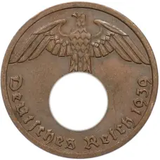 Монета 1 рейхспфенниг 1939 года A Германия (аверс)
