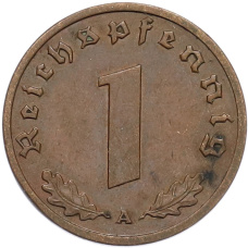 Монета 1 рейхспфенниг 1939 года A Германия (реверс)