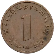 Монета 1 рейхспфенниг 1939 года A Германия (реверс)