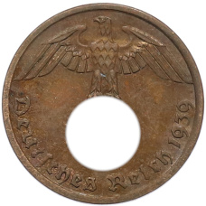 Монета 1 рейхспфенниг 1939 года A Германия (аверс)