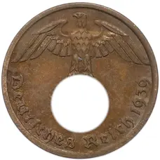 Монета 1 рейхспфенниг 1939 года A Германия (аверс)