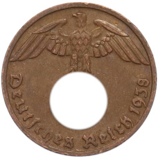 Монета 1 рейхспфенниг 1938 года D Германия (аверс)