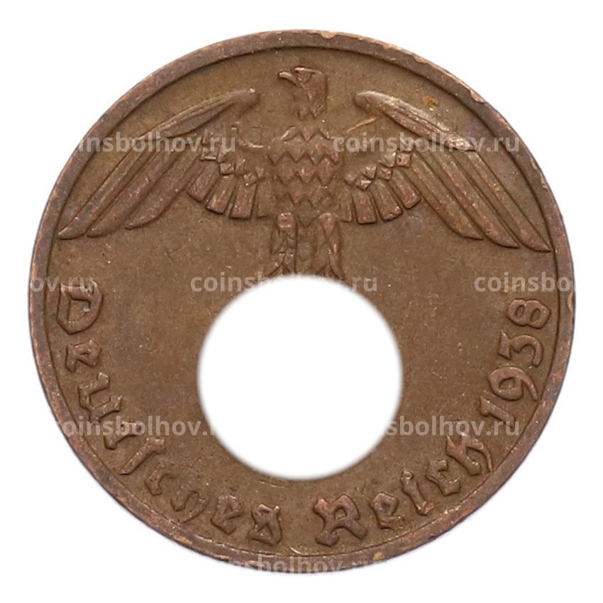 Монета 1 рейхспфенниг 1938 года D Германия