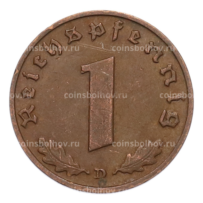 Монета 1 рейхспфенниг 1938 года D Германия (вид 2)