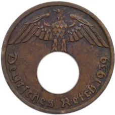 Монета 1 рейхспфенниг 1939 года A Германия (аверс)