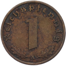 Монета 1 рейхспфенниг 1939 года A Германия (реверс)