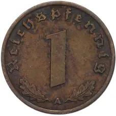 Монета 1 рейхспфенниг 1939 года A Германия (реверс)