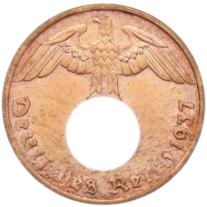 Монета 1 рейхспфенниг 1937 года G Германия (аверс)