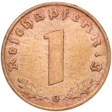 Монета 1 рейхспфенниг 1937 года G Германия (реверс)