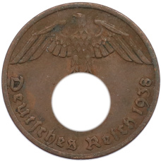 Монета 1 рейхспфенниг 1938 года A Германия (аверс)