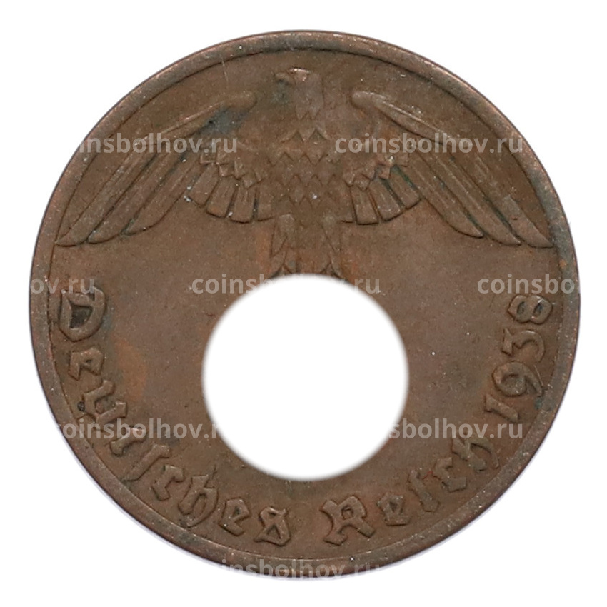 Монета 1 рейхспфенниг 1938 года A Германия