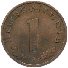 Монета 1 рейхспфенниг 1938 года A Германия (реверс)