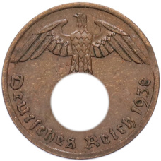 Монета 1 рейхспфенниг 1938 года A Германия (аверс)