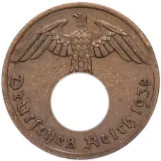 Монета 1 рейхспфенниг 1938 года A Германия (аверс)