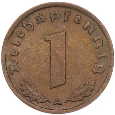 Монета 1 рейхспфенниг 1938 года A Германия (реверс)