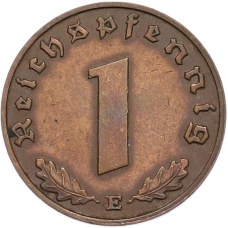 Монета 1 рейхспфенниг 1938 года E Германия (реверс)
