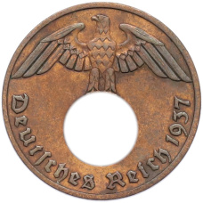 Монета 1 рейхспфенниг 1937 года A Германия (аверс)