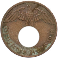 Монета 1 рейхспфенниг 1938 года A Германия (аверс)