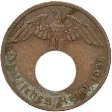 Монета 1 рейхспфенниг 1938 года A Германия (аверс)