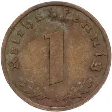 Монета 1 рейхспфенниг 1938 года A Германия (реверс)